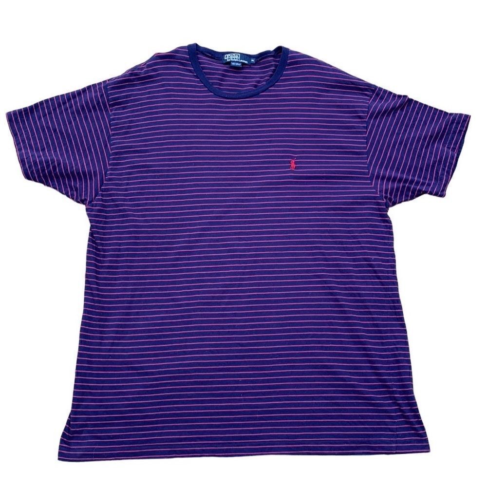 Polo Ralph Lauren Men's XL Blue & Red Striped‎ Tee Shirt vintage USA